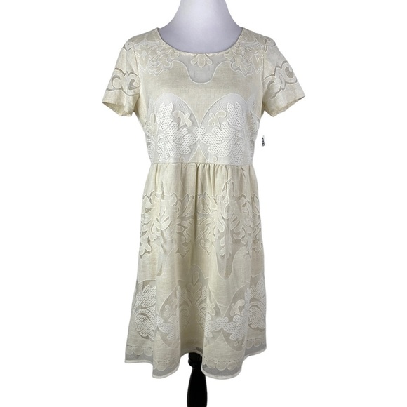 Old Navy Ivory 2-Layer Lace Mesh Keyhole Back Side Zip Dress Women's Medium NEW - Picture 1 of 14